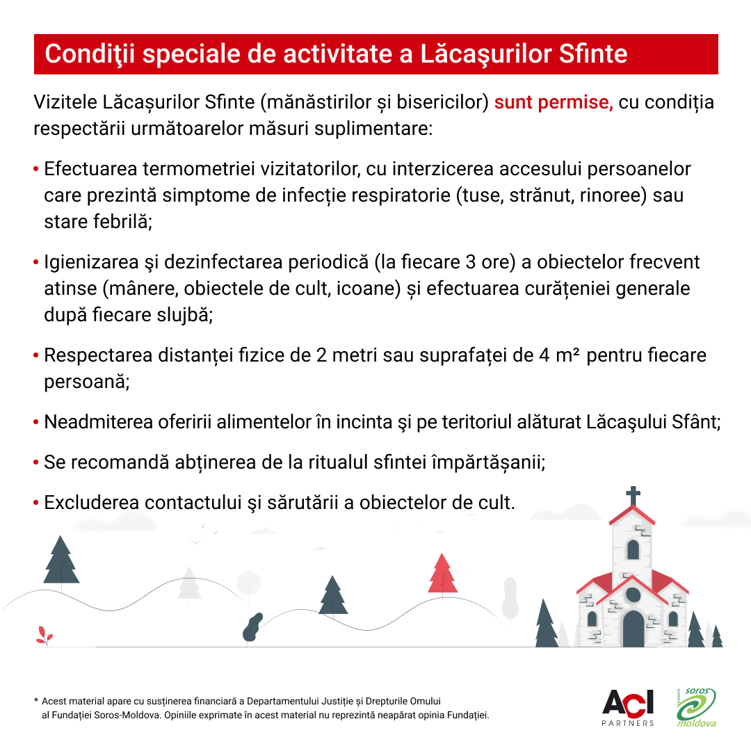 Condiții speciale de activitate a Lăcașurilor Sfinte